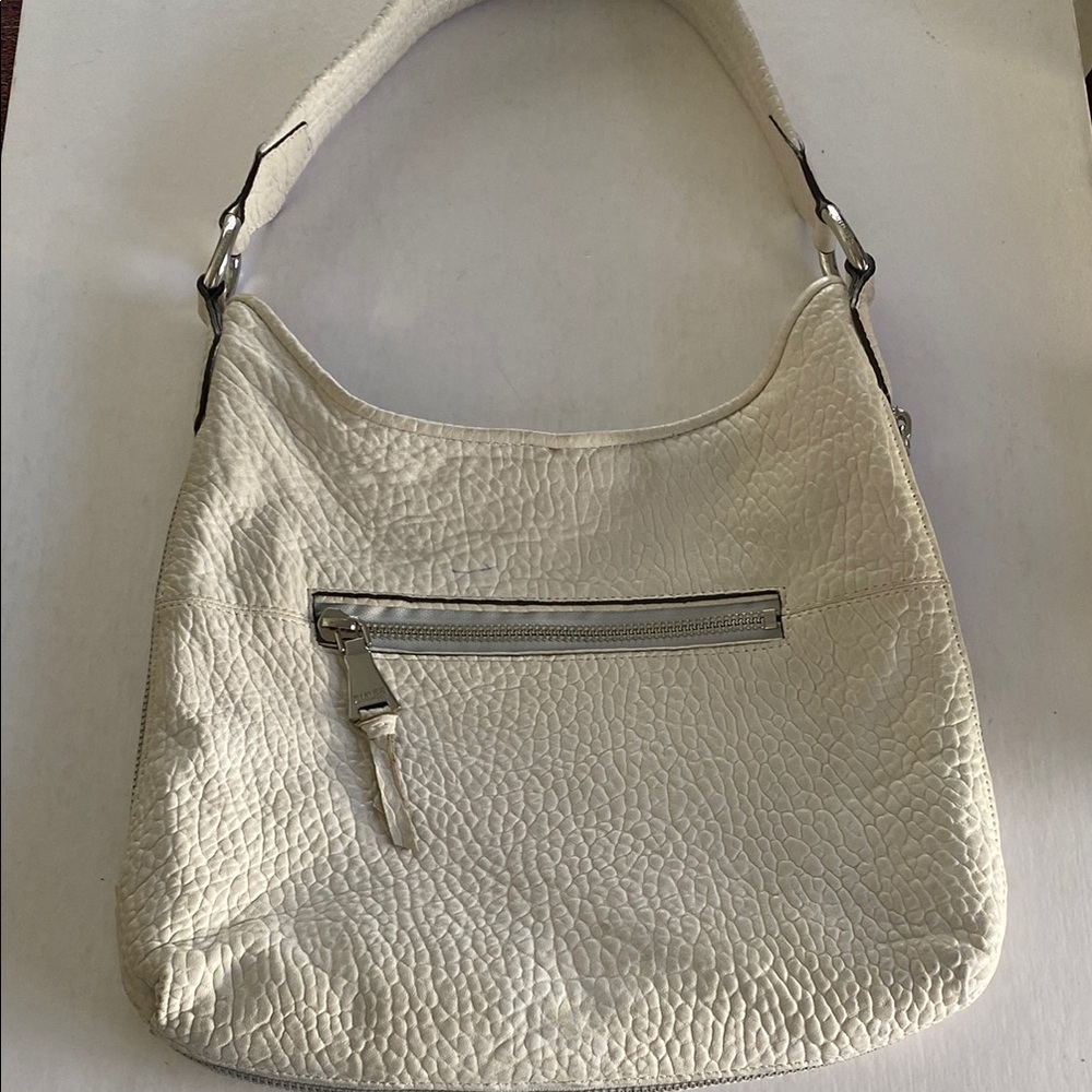Aimee Kestenberg Elegant White Leather Zip Around Expandable Shoulder Bag